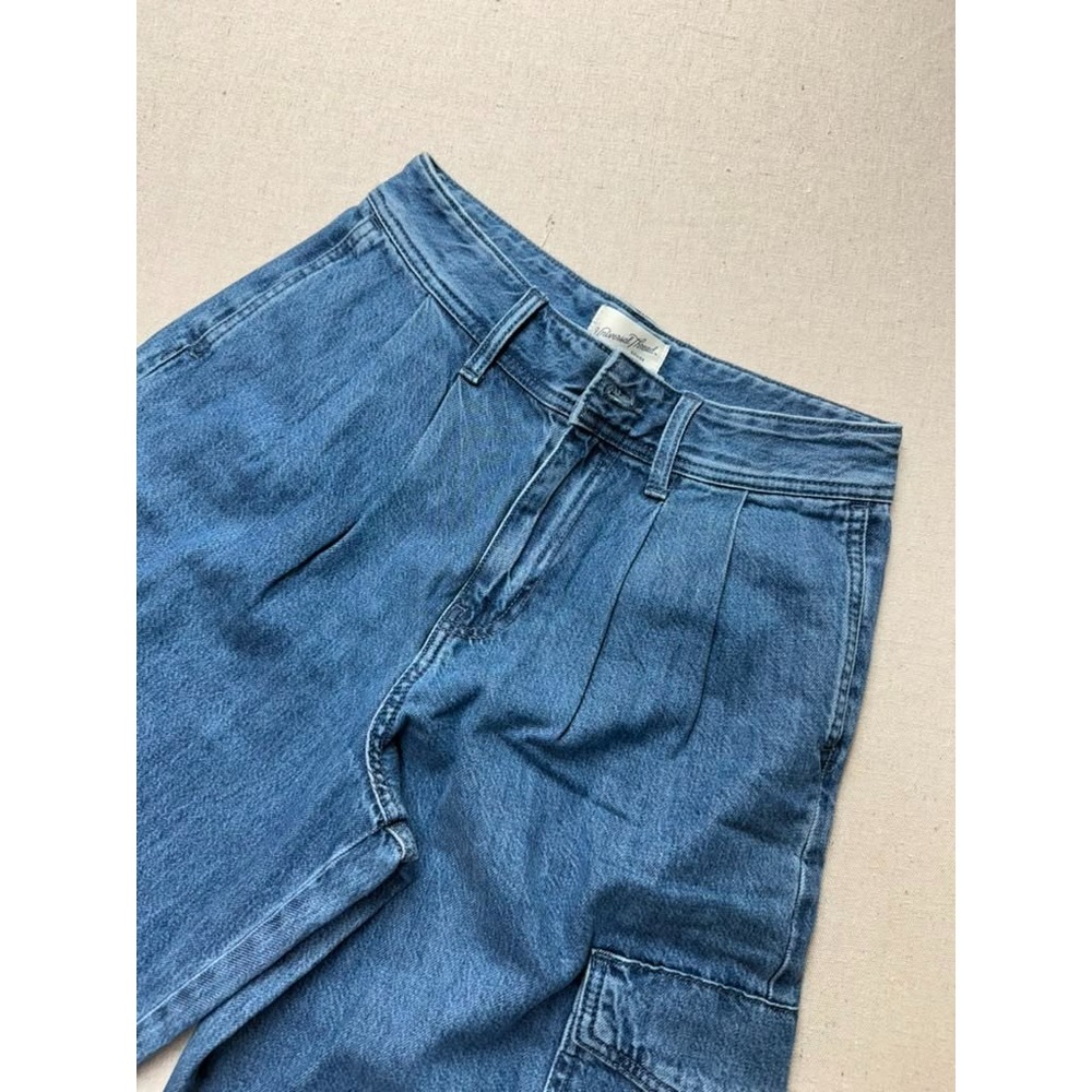 Universal Thread Jeans Wide Leg Cargo Pleated Blue 6 Excellent